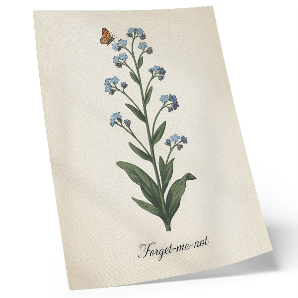 Decorative poster Forget-me-nots and a butterfly on a cream background