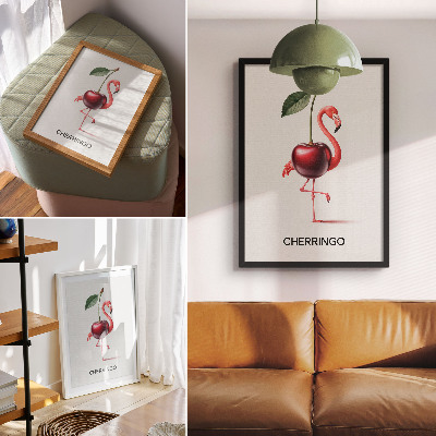 Poster Pink and red flamingo with cherry - fantasy composition