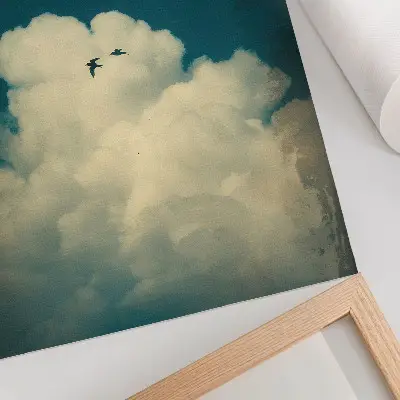 Poster white clouds and two birds in a turquoise sky