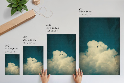 Poster White clouds turquoise sky two birds space