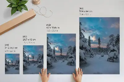 Art print snow-covered trees with a picturesque landscape and sky
