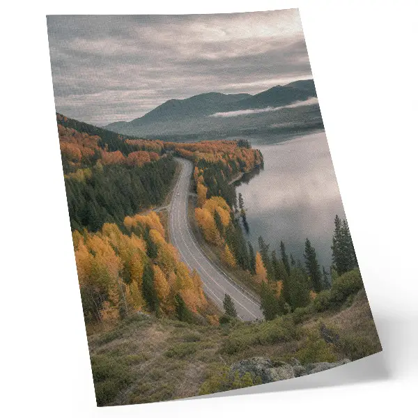 Premium wall art picturesque road among the trees next to the lake