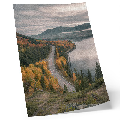 Premium wall art picturesque road among the trees next to the lake
