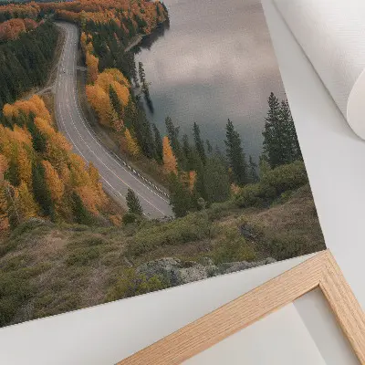 Premium wall art picturesque road among the trees next to the lake