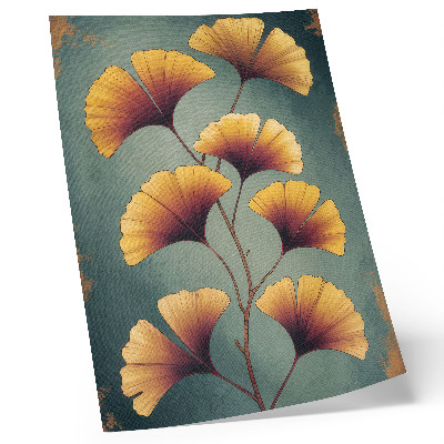 Decorative poster with yellow leaves on a turquoise background featuring a modern vibe