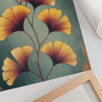 Decorative poster with yellow leaves on a turquoise background featuring a modern vibe
