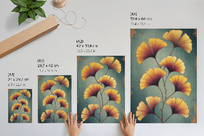Decorative poster Yellow leaves turquoise background modern vibe
