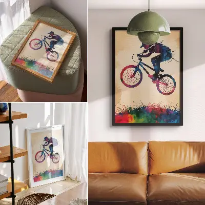 Cyclist poster modern dynamic colors action design