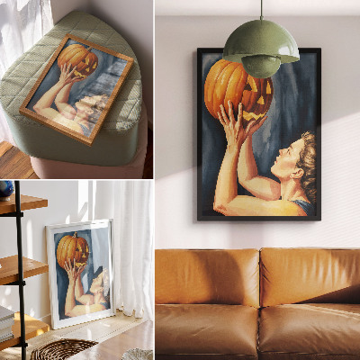 Premium wall art Orange pumpkin dark blue background surrealism
