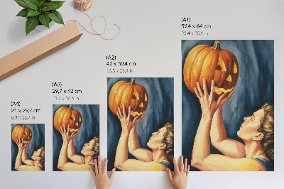 Premium wall art Orange pumpkin dark blue background surrealism