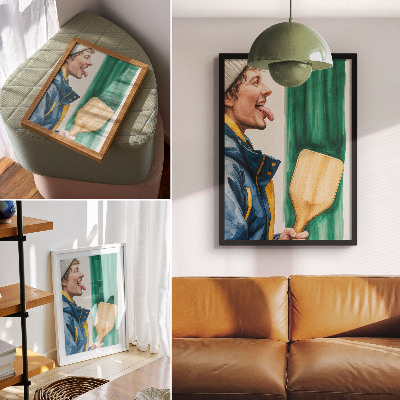 Decorative poster An energetic man with a wooden racket