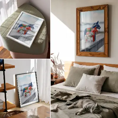 Colorful horse figurines scandinavian style premium wall art