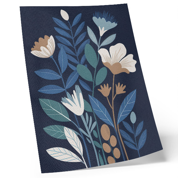 Decorative poster Blue leaves, cream flowers, brown accents