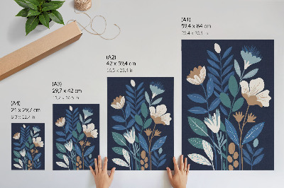 Decorative poster Blue leaves, cream flowers, brown accents