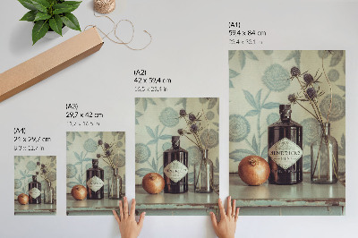 Art print A bottle with a floral pattern in the background