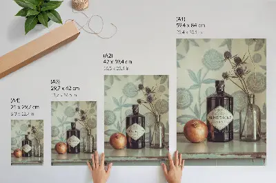 Art print featuring a bottle with a floral pattern