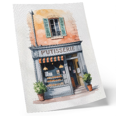 Retro bakery wall art with pastel walls