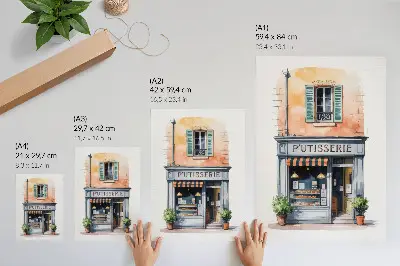 Retro bakery wall art with pastel walls