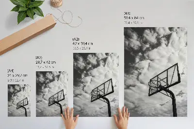 Poster contrasting sky, clouds, and city life