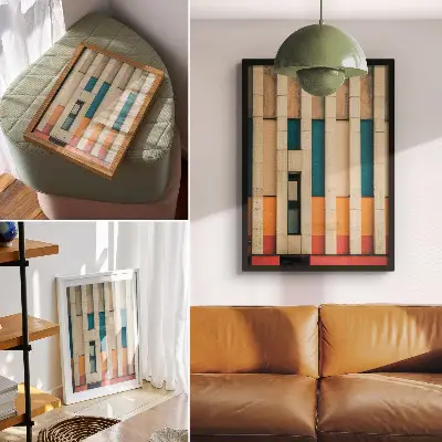 Colorful facade panels in a rhythmic composition poster