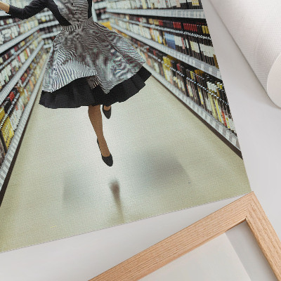 Poster A woman in a retro dress jumps in a shop