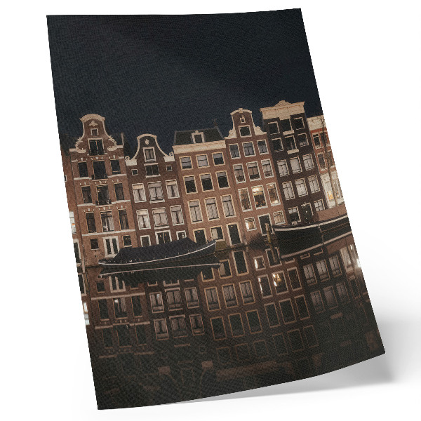 Art print Night city reflected in the water