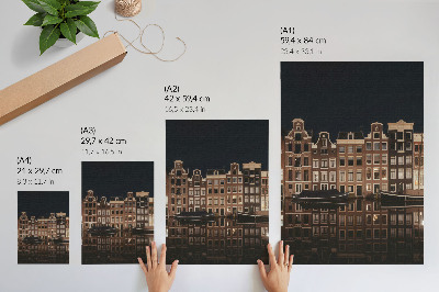 Art print Night city reflected in the water