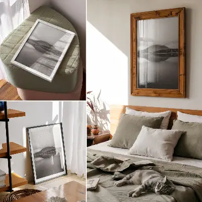 Mountain lake wall art shades of gray reflection print