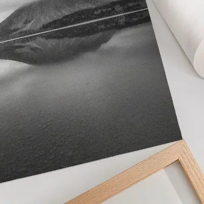 Mountain lake wall art shades of gray reflection print