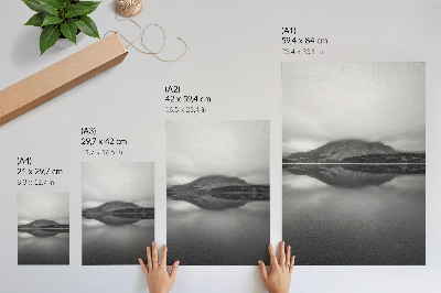 Premium wall art Shades of gray mountains lake reflection harmony
