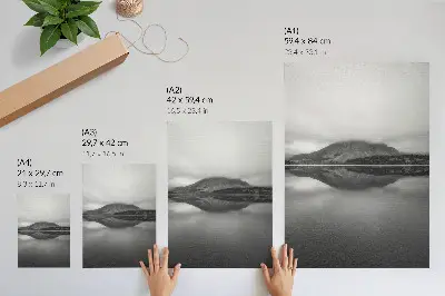 Mountain lake wall art shades of gray reflection print