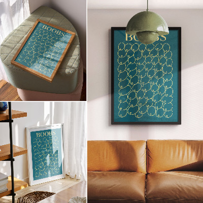 Poster Curves in yellow shade on turquoise background