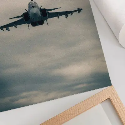 Monochrome fighter plane wall art in dynamic flight