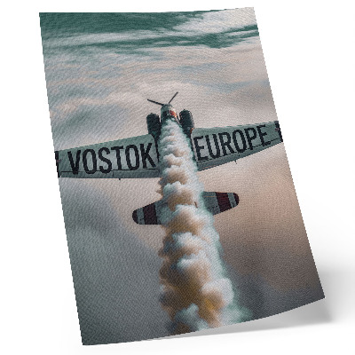 Decorative poster airplane above the clouds with a subdued palette and dynamic composition