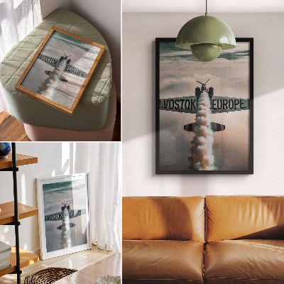 Decorative poster Airplane above the clouds, subdued palette, dynamics