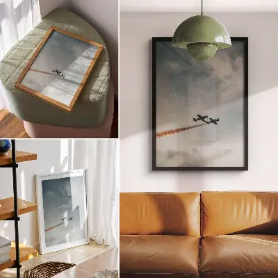 Two planes in the sky minimalism wall art premium print
