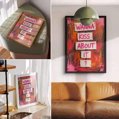 Decorative poster with colorful background and pink lettering