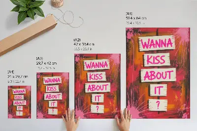 Decorative poster with colorful background and pink lettering