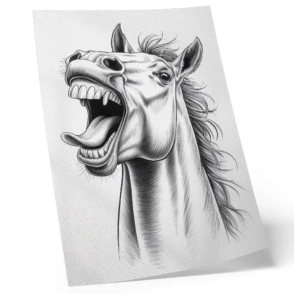 Horse art print black and white illustration full of energy