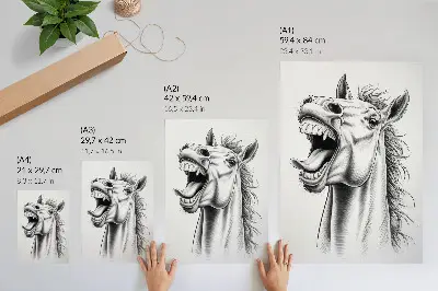Horse art print black and white illustration full of energy