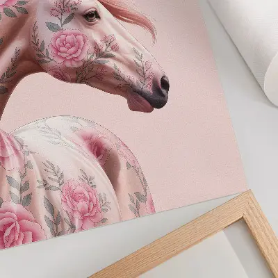 Premium wall art romantic horse with flowers in a modern style