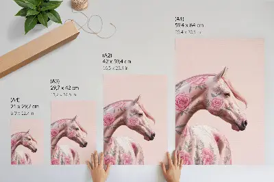 Premium wall art romantic horse with flowers in a modern style