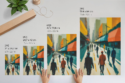 Premium wall art A group of people on a colorful city street