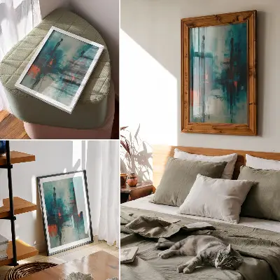 Decorative poster with abstract dynamic contrasts in turquoise