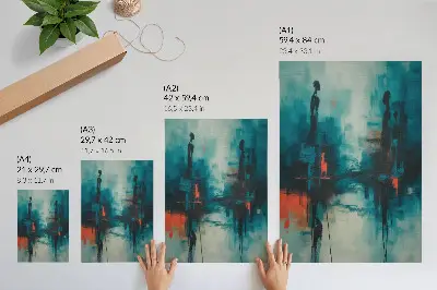 Decorative poster with abstract dynamic contrasts in turquoise