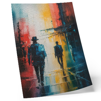 Poster A colorful city scene with mysterious figures