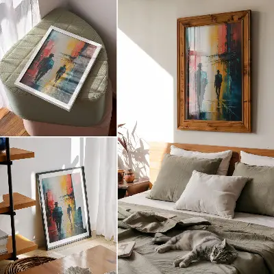 A colorful city scene with mysterious figures poster