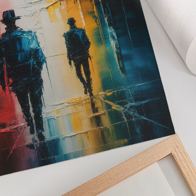 Poster A colorful city scene with mysterious figures