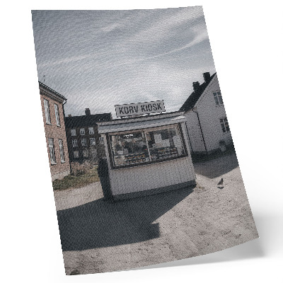Art print featuring wooden kiosks and bright idyllic buildings
