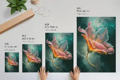 Premium wall art colorful surreal flower on a turquoise background